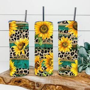 Leopard Sunflower 20oz Tumbler With Straw